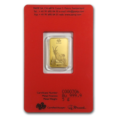 Goldbarren - PAMP Lunar Jahr der Ziege 2015 - 5g Gold