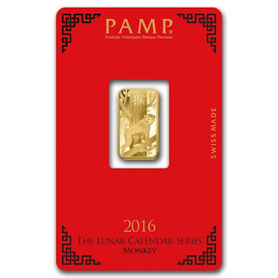 Goldbarren - PAMP Lunar Jahr des Affen 2016 - 5g Gold