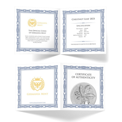 Germania Mint - 5 Mark Kastanie Chestnut Leaf 2021 - 1 Oz Silber