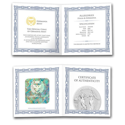 Germania Mint - 10 Mark Italia & Germania 2020 - 2 Oz Silber